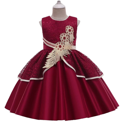 Girl's Red Sleeveless Lace Dress Fashion Dresses