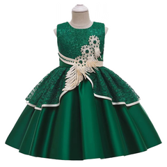 Girl's Green Sleeveless Lace Dress Fashion Dresses