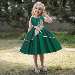 Girl's Green Sleeveless Lace Dress Fashion Dresses