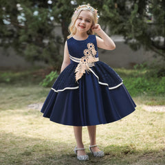 Girl's Blue Sleeveless Lace Dress Fashion Dresses