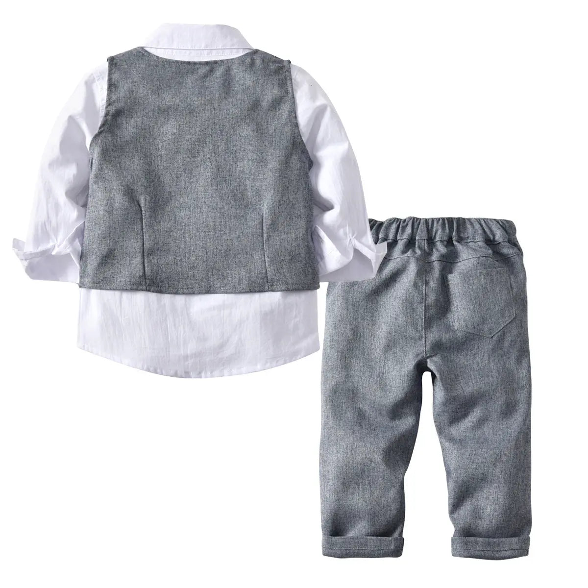 Boy's Grey Formal Tuxedo Suit Set with Long Sleeve Shirt