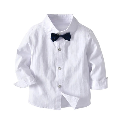 Boy's Grey Formal Tuxedo Suit Set with Long Sleeve Shirt