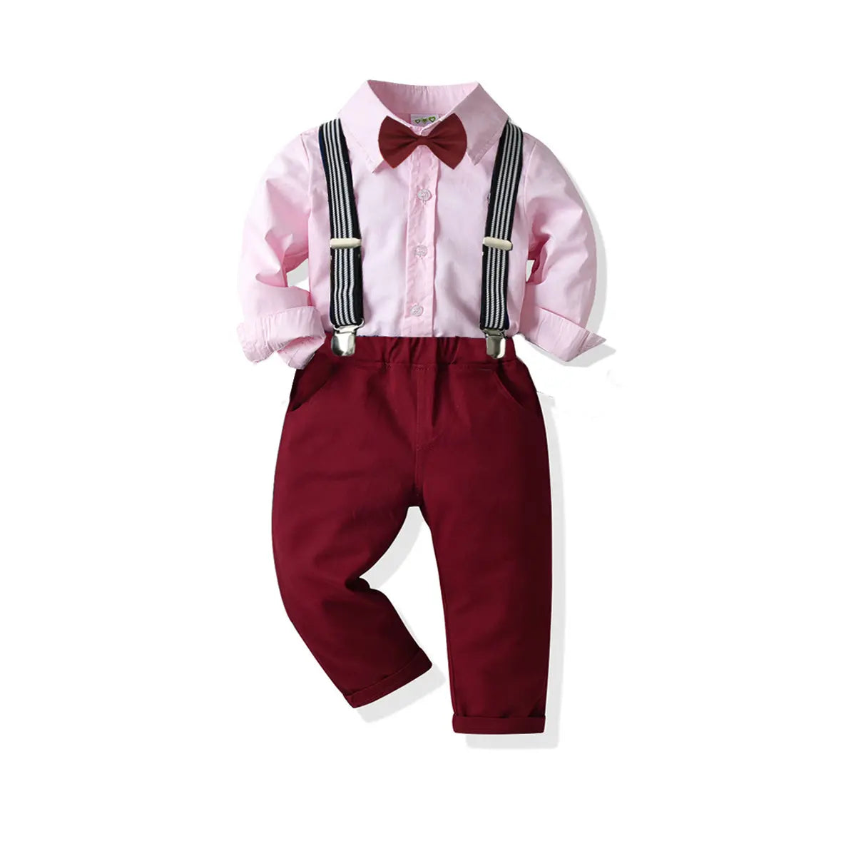 Boys' Red Formal Tuxedo Suit Set with Long Sleeve Shirt