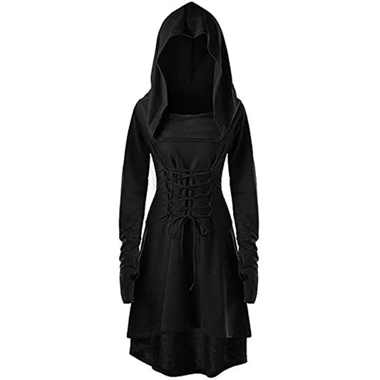 Women's Hooded Robe Enchanting Medieval Cosplay Cloak Black