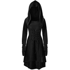 Women's Hooded Robe Enchanting Medieval Cosplay Cloak Black